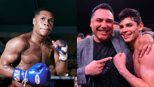 World boxing champion Devin Haney & a pic of Oscar De La Hoya with Ryan Garcia.